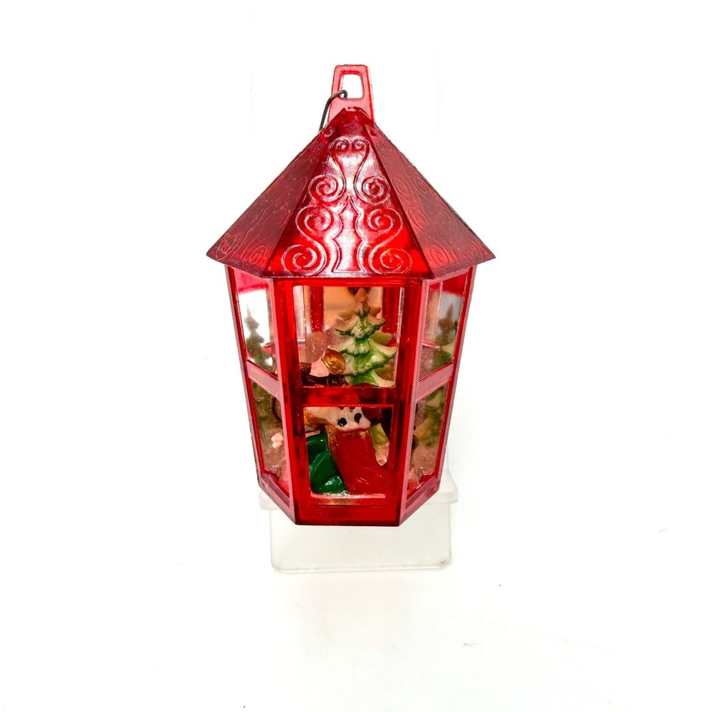 Jewelbrite Vintage Red Plastic Lantern Christmas Ornament Wise‎ Man Diorama